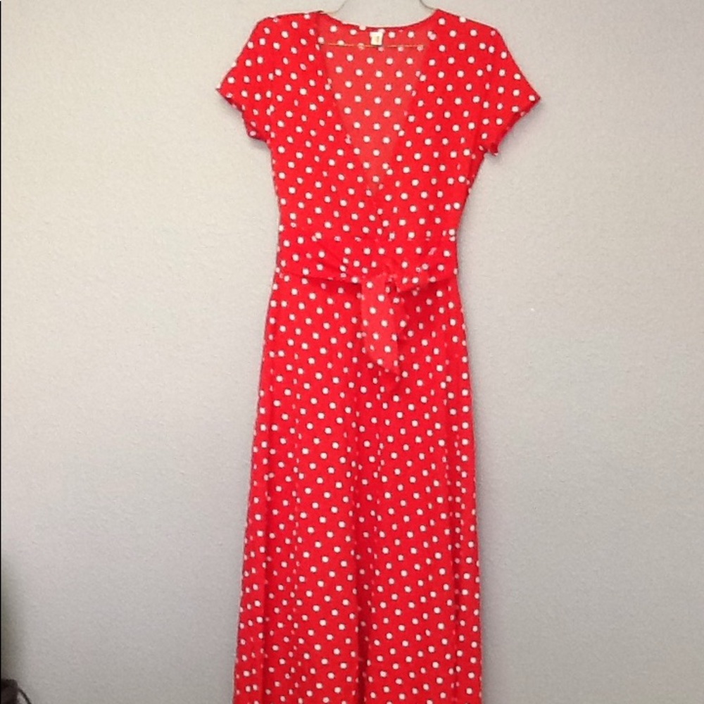 Low Cut Red White Polka Dot Maxi Dress Medium